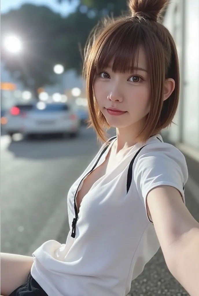 a thin, small-breasted 2 japanese woman、1girl,of,bangs,short cut and very beautiful、detailed and accurate body depiction、((real ...