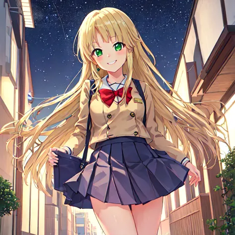 first job, high resolution, outside, starry sky, night, woody_sakura e daidouji_tomoyo, tomoeda_elementary_school_uniform, , smi...