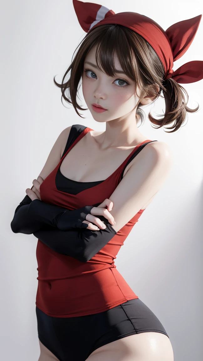 Super beautiful shining eyes、(((realisitic)))a picture, ​masterpiece, top-quality, 1girl in, a slender waist, top-quality, pale-skinned, Black background, (Face and eye details:1.1), Unique, red blush, ((full of shyness)), extremely delicate and beautiful girl, dynamicposes, (to8contrast style), torch clothes, naked body, nude, full naked, showing, beatiful tits, hard nipples, no black and white, wet body, best quality,(1girl, may), (extremely detailed CG unit 8k wallpaper),(master part), (best quality), (ultra detail), (best illustration),(Tsukasa hojo Style), cowboy shot, (Sharp eyeliner, ombre, detailed eyes:1), forest, digital art, break , upper body, shirt, bike shorts, bandana, red shirt, hairband, medium hair, gloves, shorts, bow hairband, sleeveless, red bandana, lifting shirt,full body, in the jungle, showing sexy breast, small breast, sexy chest