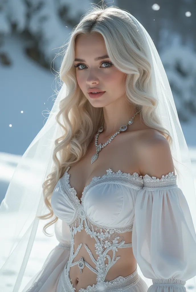 perfect figure beautiful young woman, smile, cleavage, huge breast layered hair style, (cleric:1.5), jewelry decoration, veil, h...