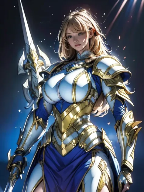 painting of a woman in armour holding a sword and shield, knights of the zodiac, ethereal battle armor, elf princess knight, opa...