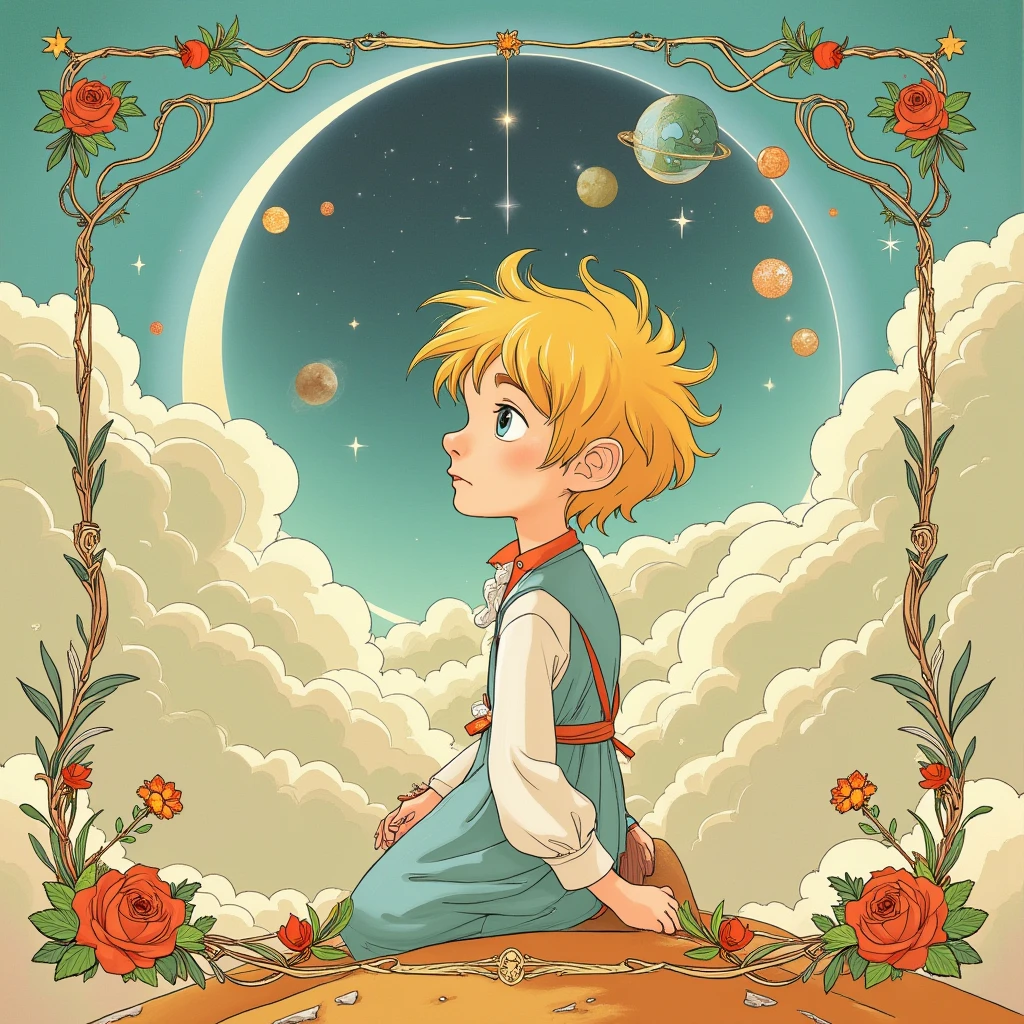 book cover design for the book "The Little Prince", unqiue creative design.

full body, Professional, perfect composition, ultra-detailed, intricate details