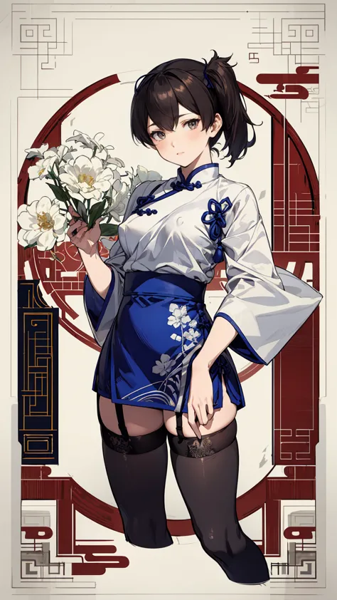 (masterpiece, highest quality) detailed, kaga (kancolle), {{kaga kai ni (kancolle)}}, side ponytail, brown eyes, black  hair, (b...