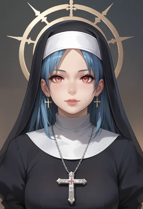 anime girl with a nun outfit and a cross necklace,  1 anime goth girl,  portrait, gothic maiden anime girl, demon anime girl, an...