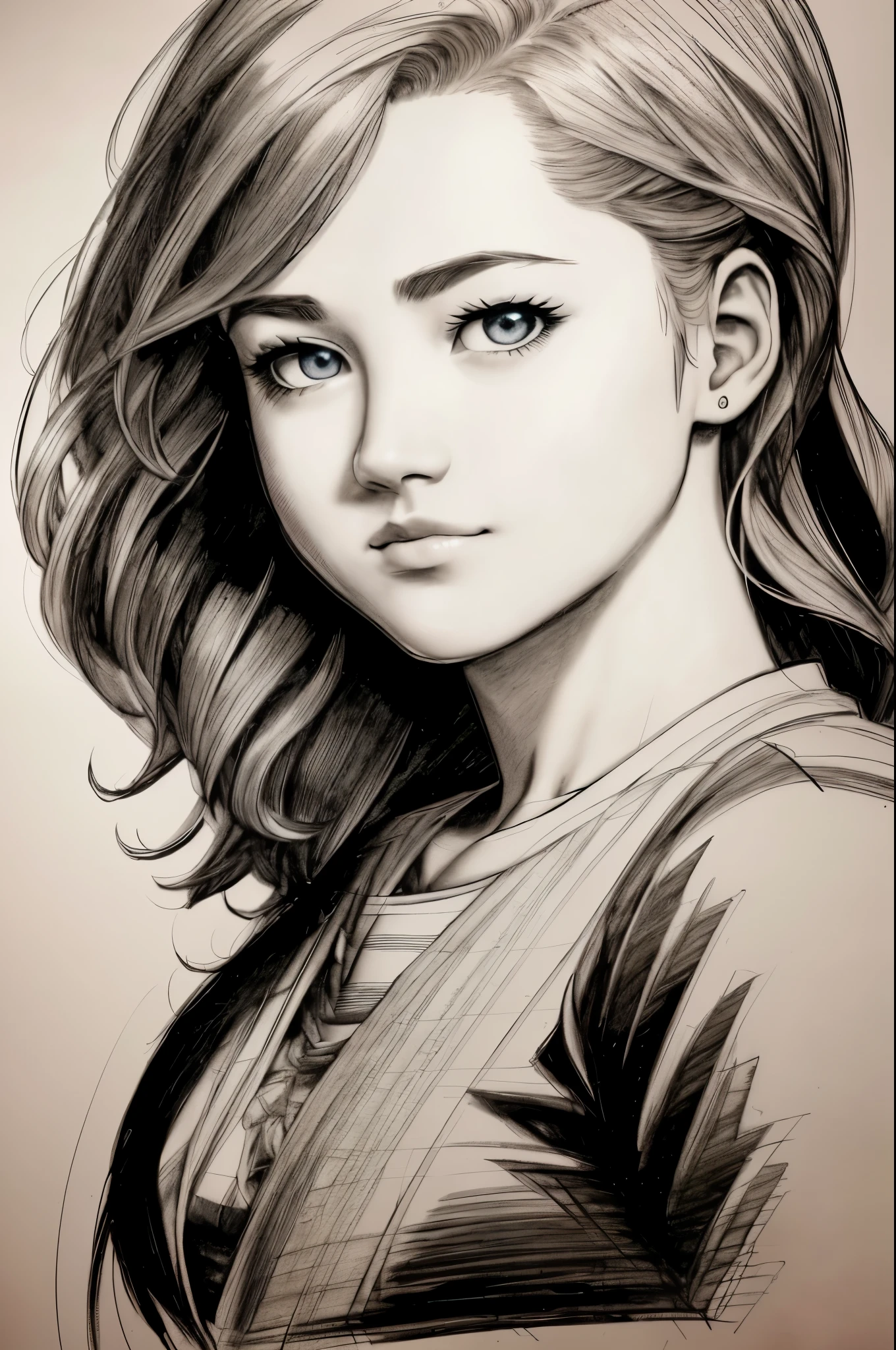 young Emma Robertson, intricate pencil sketch, expressive eyes, nose and mouth, Un-Zoom, jim lee (jim lee, Alexey Maleev) Right, In the center of the profile, - This is a key visual complex, With high detail, Breathtaking, Accurate lineart, Stunning panoramic cinematography, Aumentar definição e resolução, uhd, rtx, ray tracing, texturas em uhd, 16k, 8k, sombreamento ultra realista, peitos grandes, seois grandes, decote em v, decote grande, seios a mostra no decote, big boobs, gigants boobs, giant boobs,