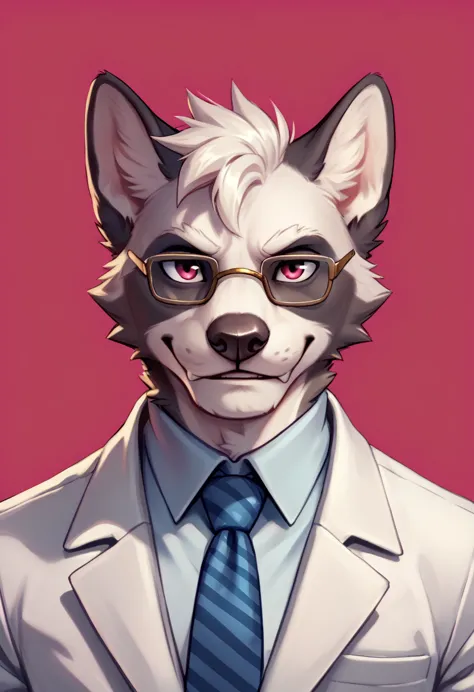 detailed art, appearance: alone, furry, zorro, with pompadour hairstyle, attire: a white suit, and a blue tie. he wears circular...