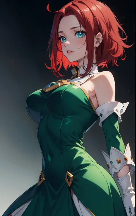 kallen stadtfeld, blue eyes, ((red hair:1.5)), short hair,
break ((bare shoulders, armor, breastplate, detached sleeves, gloves,...