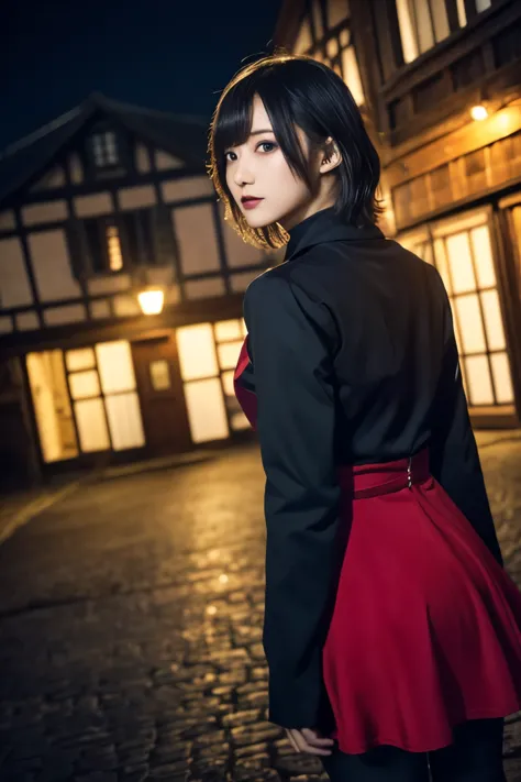 1 girl, (she is wearing a red dress:1.2), (gothic makeup), portrait of a very cute japanese symphonic metal singer, (raw photo b...