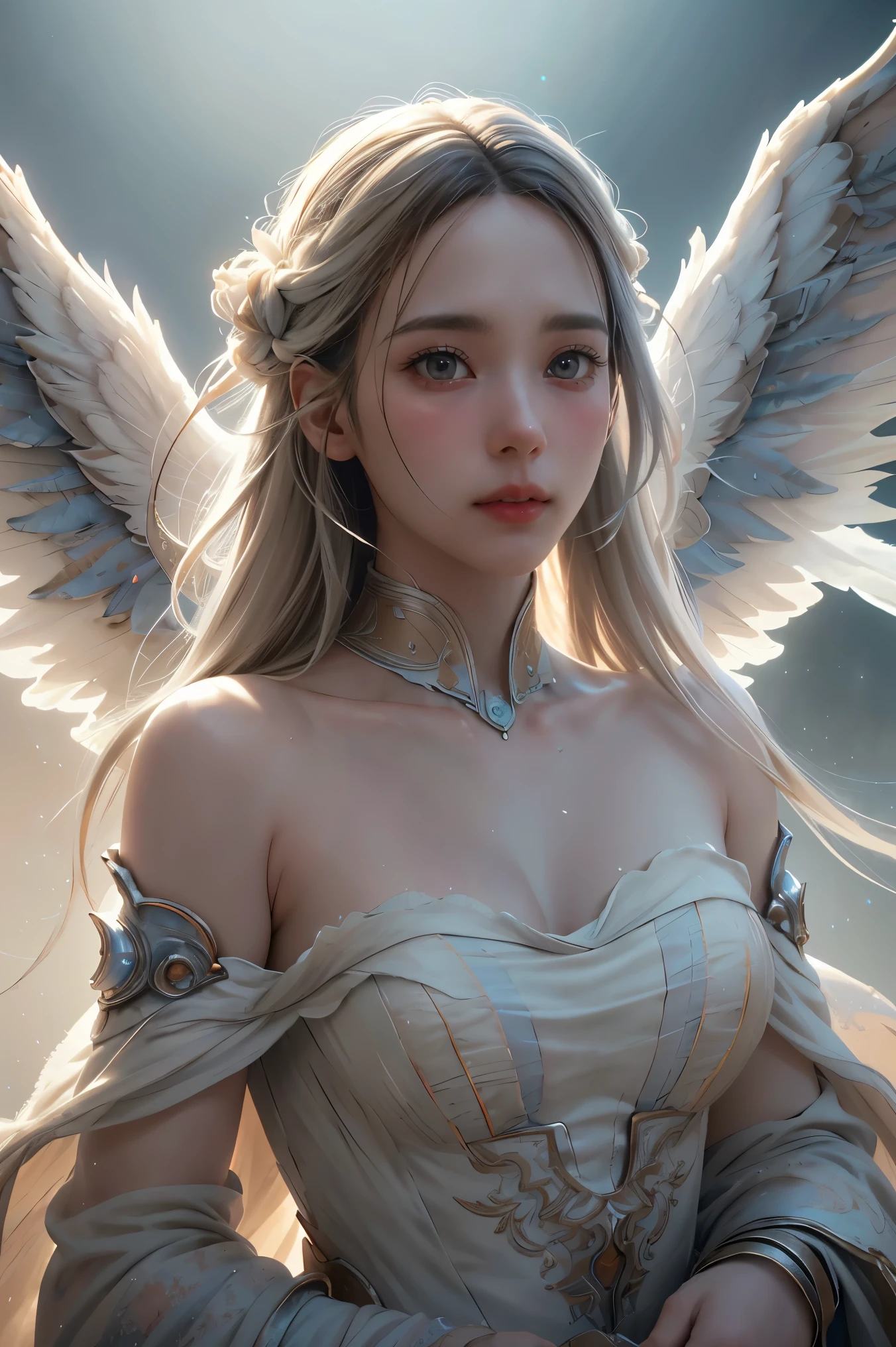 The Horde of Female Celestial Angels Descending from the Sky, realistic epic, soft cinematic portrait, Adobe Lightroom, Photo Lab, highly detailed, faded, (neutral colors: 1.2), (HDR: 1.4), (soft colors:1.2), hyperdetailed, (Artstation:1.4), cinematic, warm lights, dramatic light, (intricate details:1.1), complex background, (Rutkowski:0.66), (blue and orange:0.4), 