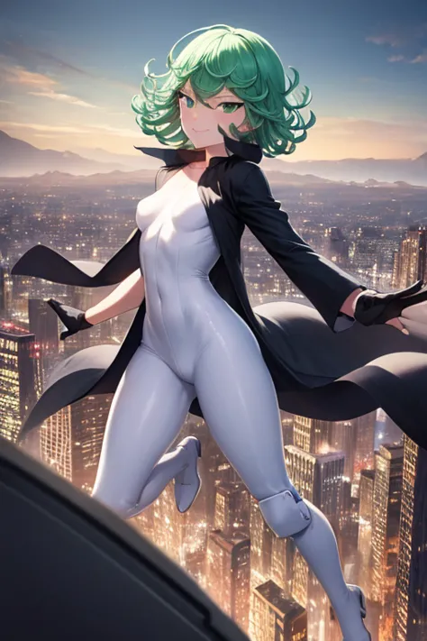 masterpiece, best quality, ultra detailed, illustration, lighting epic, cinematic composition, 1 girl, tatsumaki, short hair, gr...