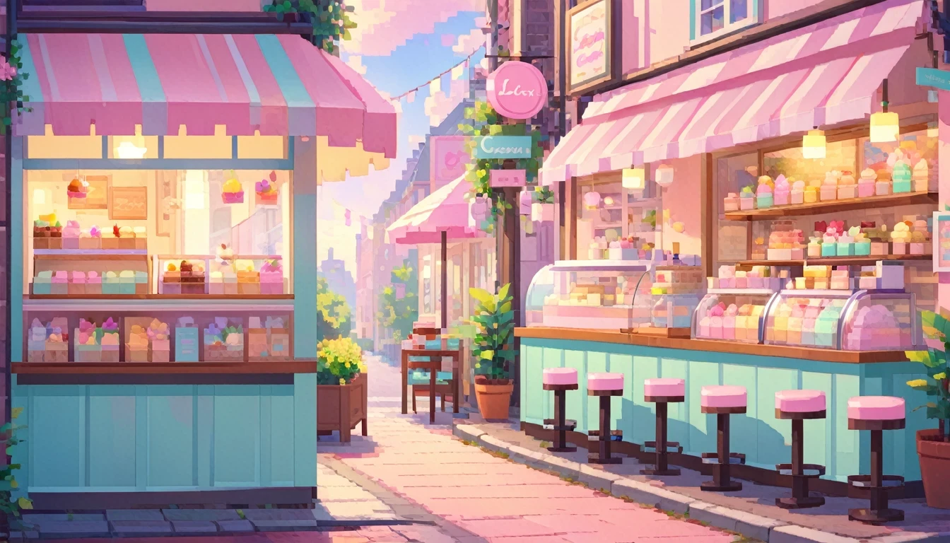 Lofi Cozy Dessert Icecream shop , pastel ,mini