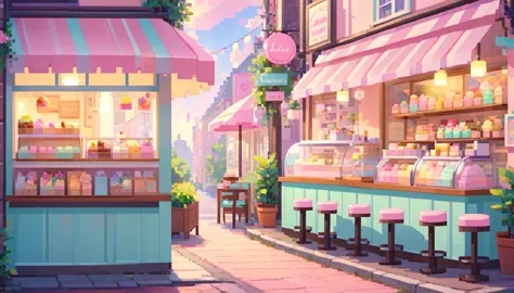 lofi cozy dessert icecream shop , pastel ,mini