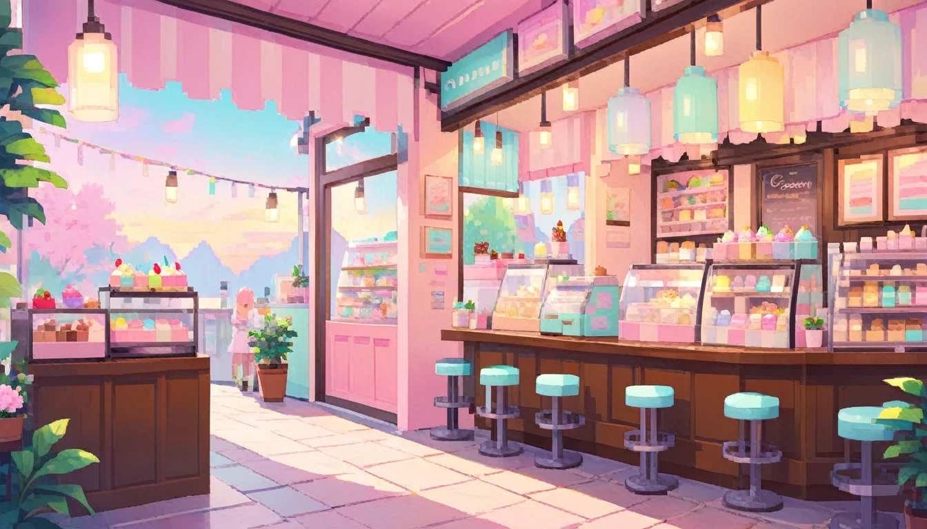 Lofi Cozy Dessert Icecream shop , pastel ,mini