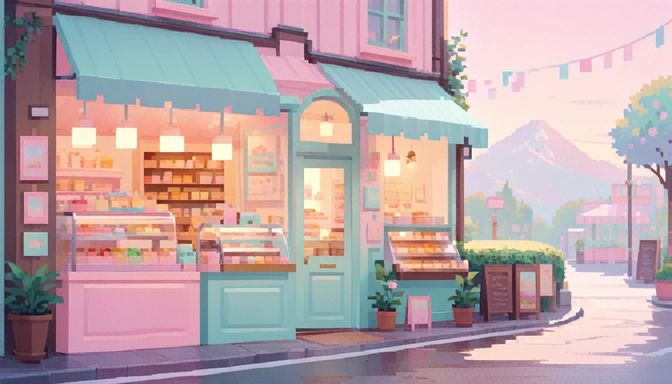 Lofi Cozy Dessert shop , pastel ,minimal ,Cute