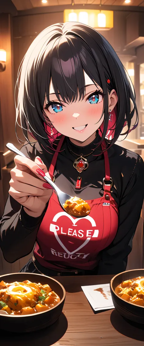 anime girl eating a bowl of food with a spoon