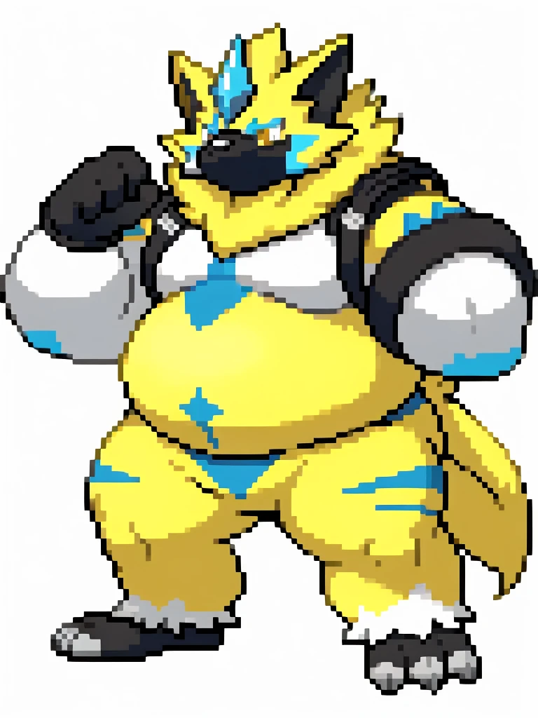 Standing pose,solo，male people，chubbiness，small fat，Bare-chested， solo， Detailed pubic hair， A high resolution，， tmasterpiece，Excessive obesity，Obesity in the extremities，foot in the air，Correct body proportions，overweight，roadhog，proportions，overweight,black nose,zeraora,yellow zeraora,pixel sprite,scuba mask,scuba mask