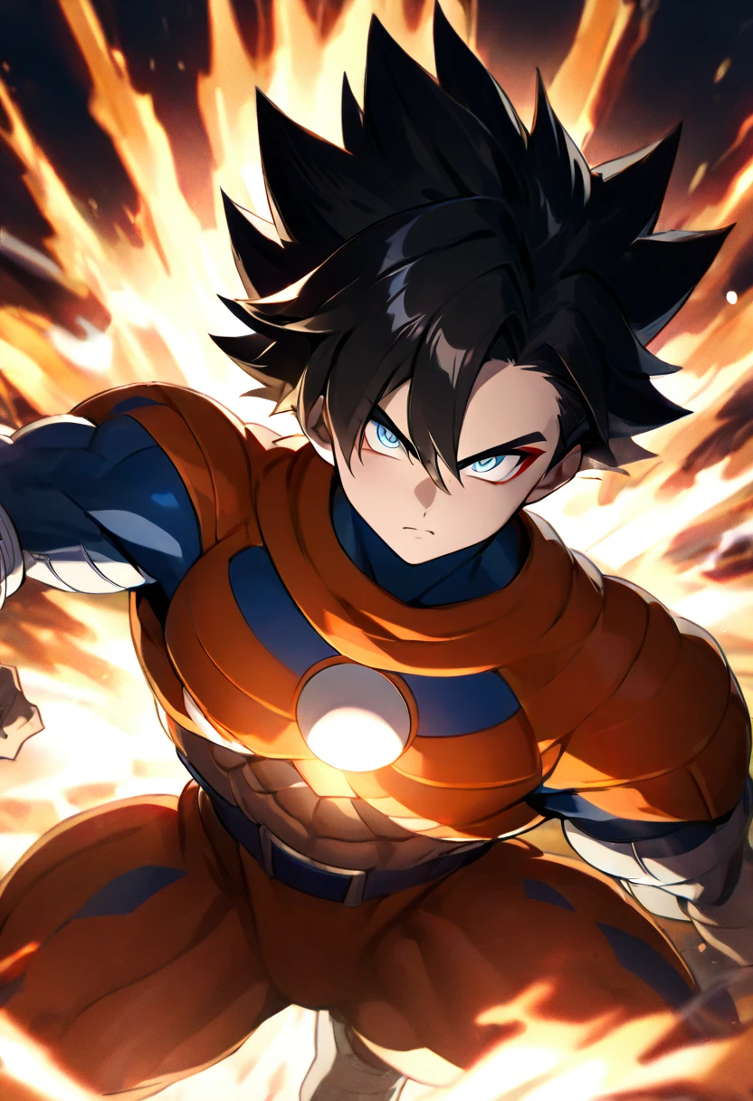 Gokuon, the Transformation Titan: Gokuon is a titan inspired by Goku, one of the most iconic characters in Dragon Ball Super. He has a similar appearance to Goku, with black hair and a warrior outfit. His body is muscular and powerful, and his presence is full of energy and determination, high definition 8k