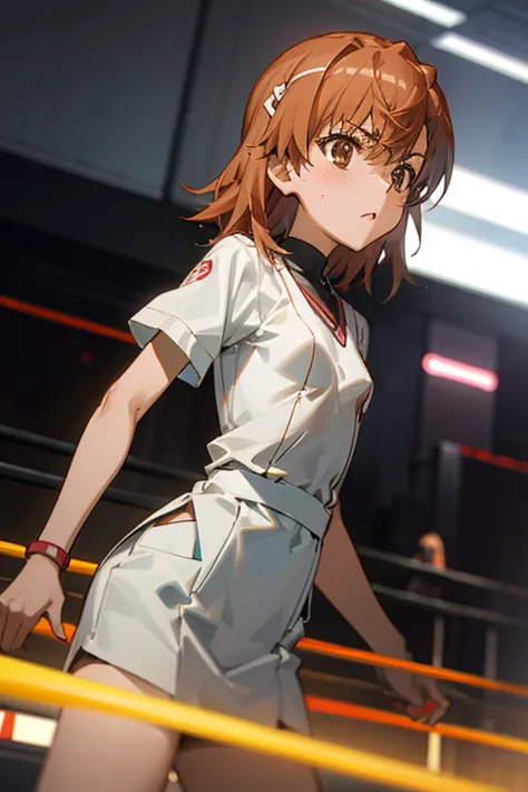 mikoto misaka.、a certain scientific railgun、girl、small breasts、whole body,embarrassed、nun,