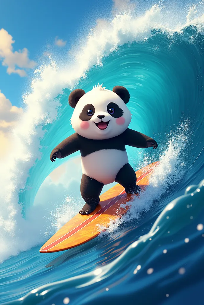 (anime), Panda is sung、The surfboard has the color and pattern of bamboo grass.、Big Wave、Solar、Sung through big waves、