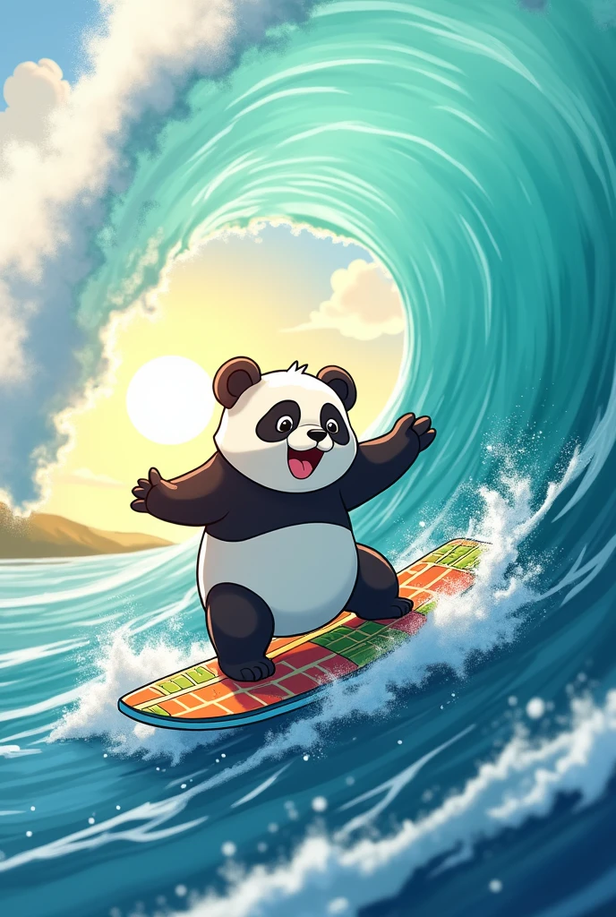 (anime), Panda is sung、The surfboard is blue-green with a picture of bamboo.、Big Wave、Solar、Sung through big waves、