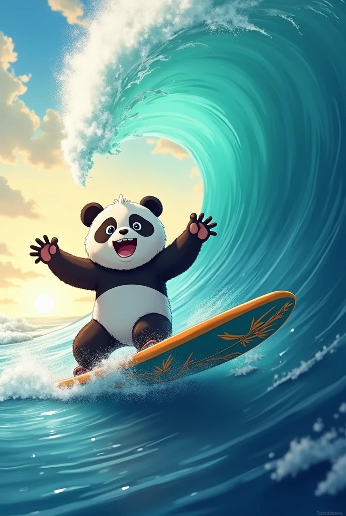 (anime), Panda is sung、The surfboard is blue-green with a picture of bamboo.、Big Wave、Solar、Sung through big waves、