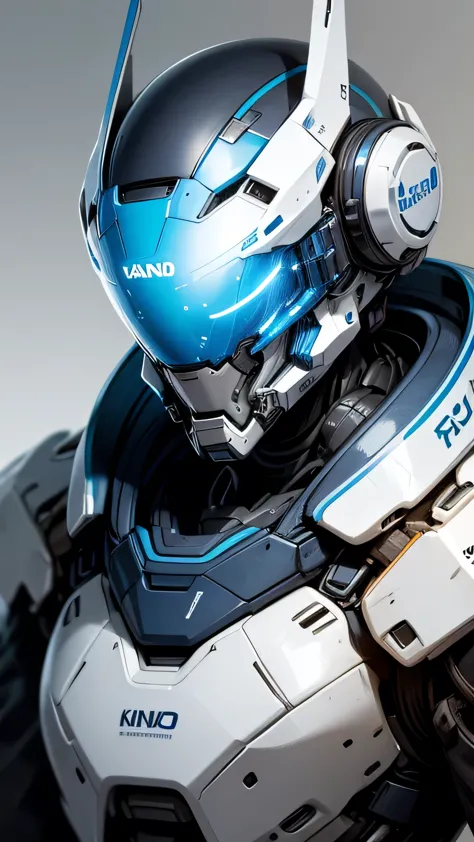 Close-up of a robot with a helmet and a blue and white suit, Concept Art：Kano Tan&#39;yu, Pixiv, What is it?？, Fourze, HEV Suit, Cyber Armor, Cyber Japan Armor, Cyber Suit, Cyber Suit, Cyber Japan style armor, Porcelain Cyborg Armor, Blue and ice silver armor