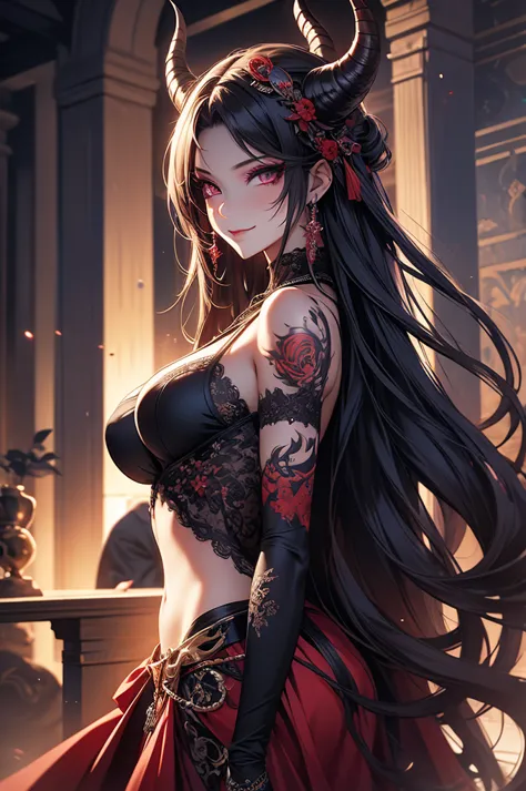 masterpiece,best quality,extremely detailed cg,ultra-detailed,beautiful detailed eyes,1girl,demon queen,sexy makeup,evil smile,z...