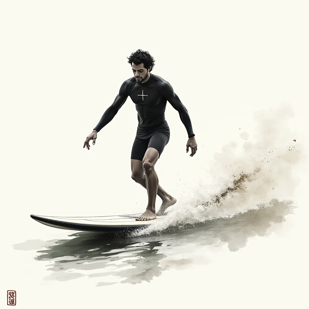 Surfer on surfboard, Professional sportswear, Capture the moment when a surfer sprints through the waves. The waves are like a wall, and the surfers shuttle through it, showing the conquest of nature and the challenge of their own limits.

dynamic movement, full body, photorealistic, Professional, perfect composition, intricate details, ultra-detailed