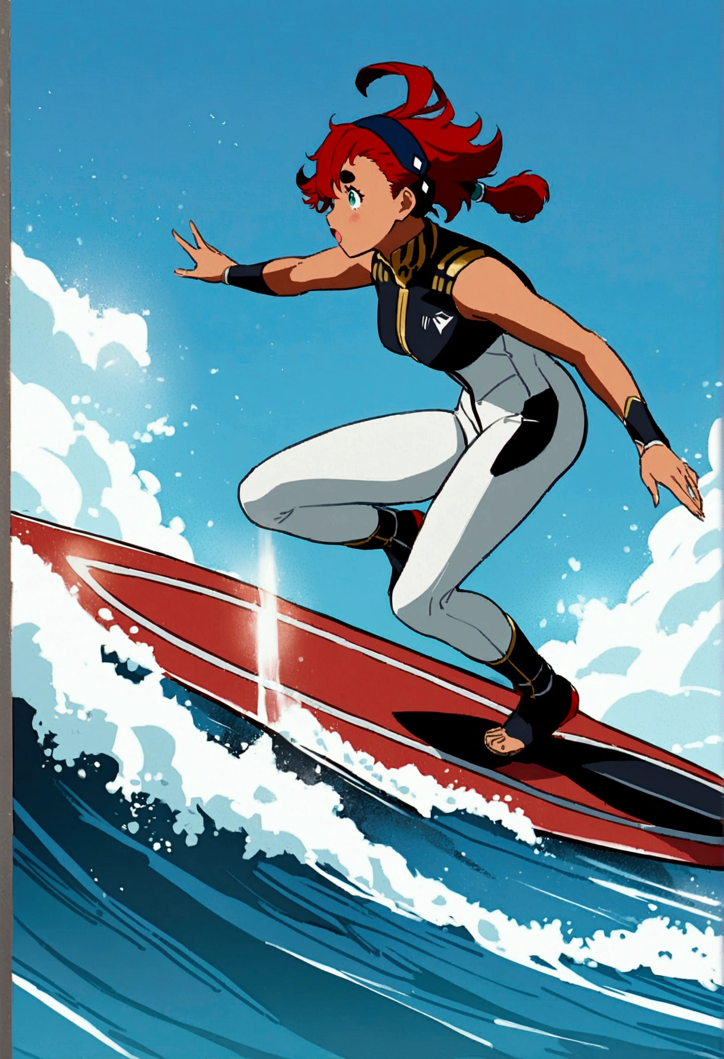 1girl, suletta mercury, gundam, surfing, full body shot