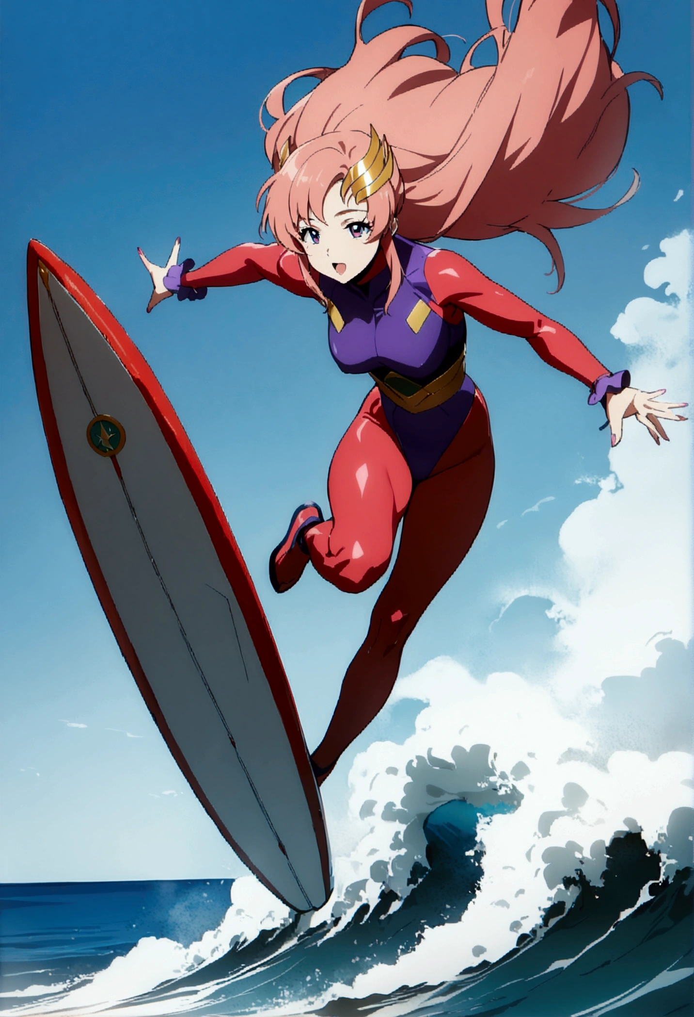 1girl, suletta mercury, gundam, surfing, full body shot