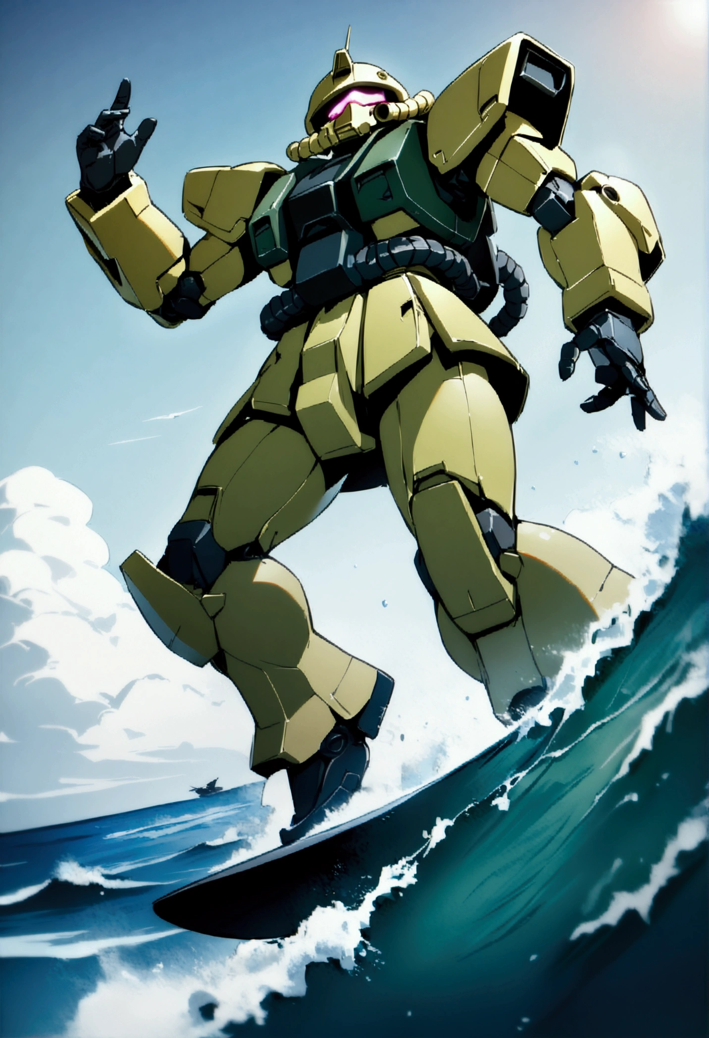 1girl, suletta mercury, gundam, surfing, full body shot