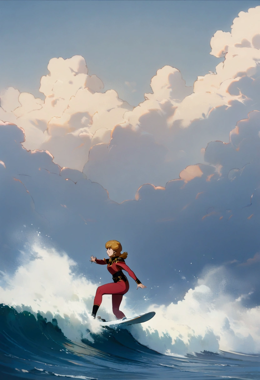 1girl, suletta mercury, gundam, surfing, full body shot