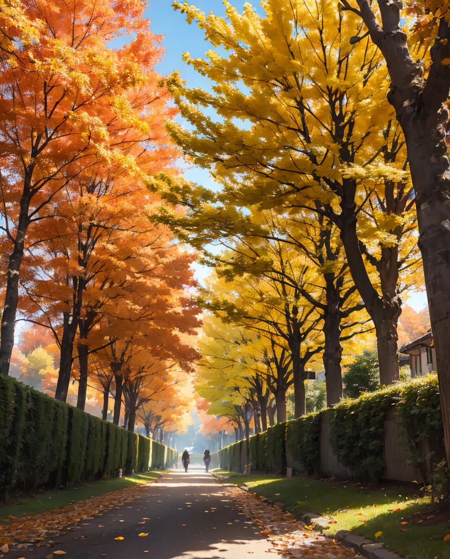 Metasequoia Tree-Lined Avenue,autumn leaves,Dead leaves are flying