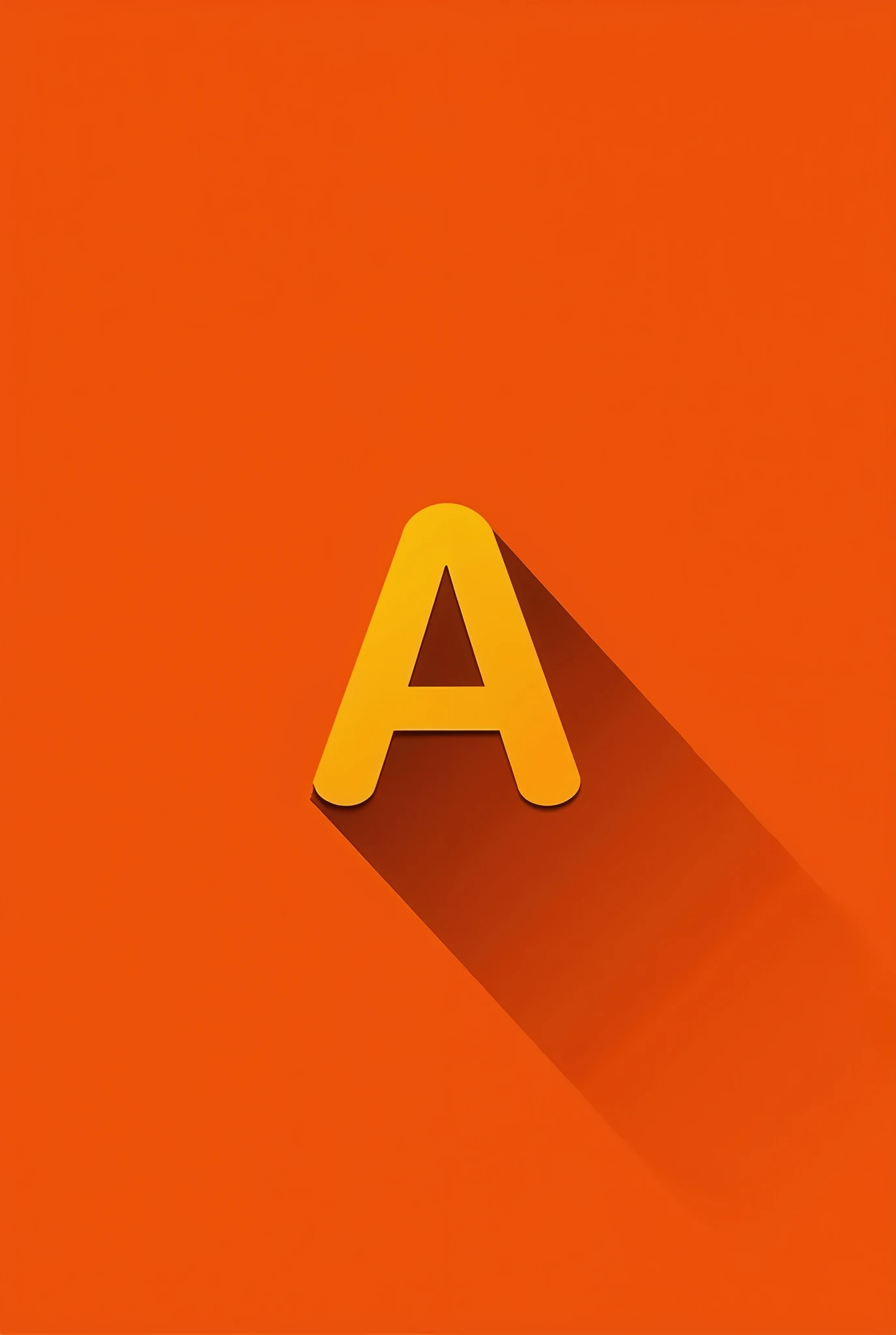 red and orange and yellow グラデーション  bold font text "A", simple flat design image, brown shadow, deep orange background, 秋のイメージ, 