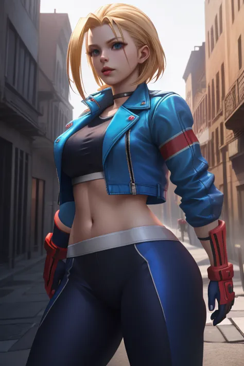 ((best quality)), absurdres, ((ultra high res)), cammy white, a woman with a blue jacket and red gloves, extremely detailed, 8k,...