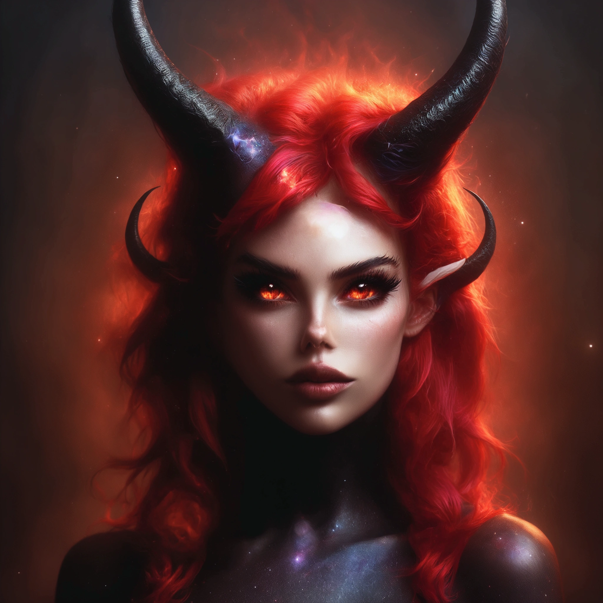 brightly colored hair of a woman with horns and horns on her head, epic fantasy art style hd, colorfull digital fantasy art, epic fantasy digital art style, epic fantasy art style, demon girl, fantasy digital art, fantasy dark art, dark fantasy digital art, portrait of demon girl, detailed fantasy digital art, amazing fantasy art, gorgeous digital art, beautiful succubus