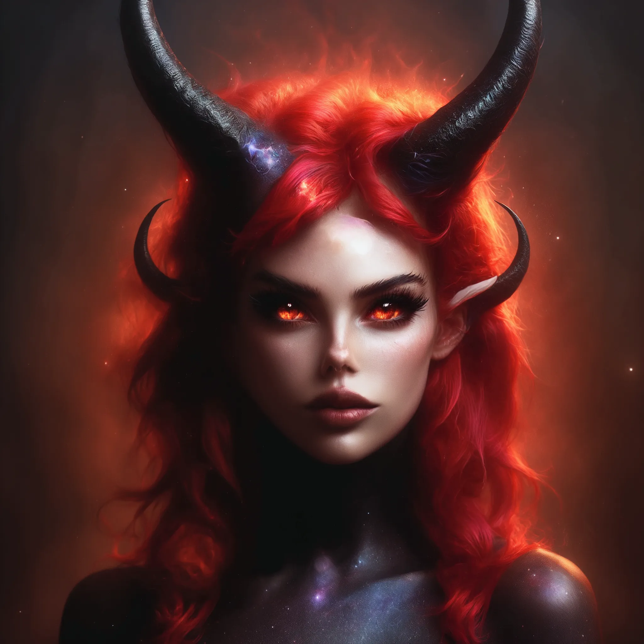 brightly colored hair of a woman with horns and horns on her head, epic fantasy art style hd, colorfull digital fantasy art, epi...