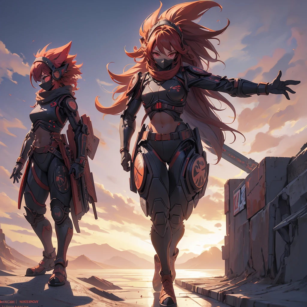  best quality, (perfect sexi body: 1.2), well-defined, bright, blood red eyes
(detailed hair), ultra-detailed, anime style, full body, cyberpunk ninja girl, Japanese hairstyles, wield a giant flaming sword, standing in the desert, Use high-tech boots, 8K high resolution, trend art station, white background, standing in the desert, full body, (masutepiece, best quality), (perfect athlete body: 1.2), (detailed hair), ultra-detailed, anime style, full body, cyberpunk ninja girl, Japanese hairstyles, wield a giant flaming sword, standing in the desert, Use high-tech boots, 8K high resolution, trend art station, white background, standing in the desert, full body,