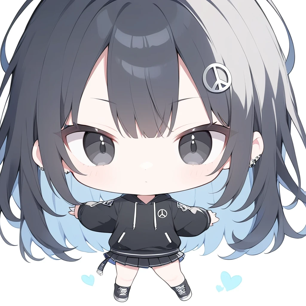 (((anime))),Character Icon,Pastel One Woman,Chibi,Whole body shot,Gal,Peace sign,Black Eyes,Black Hair,Short Hair, Black hoodie,whiteいミニスカート,Black sneakers,Simple Background,white,Backlight,masterpiece,Please redeem,Exquisite,8k,Absurd,Ultra-thin illustration,(Browse your viewers)