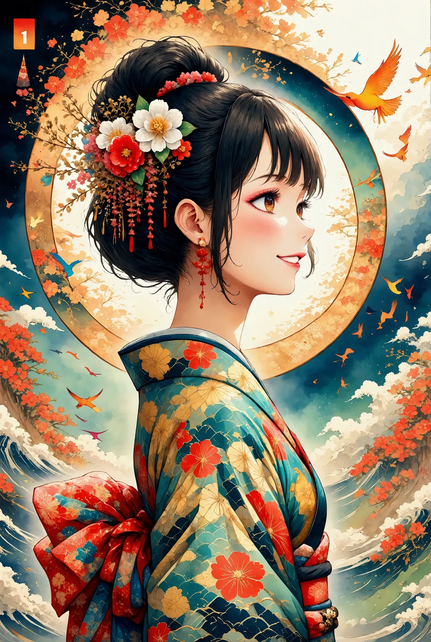 (masterpiece, best quality:1.2), 1girl, ukiyoe