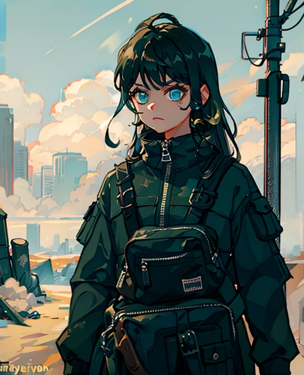 1 girl, upper body, single focus, survivor appearance, rugged post-apocalyptic attire, gritty wasteland, (post-apocalyptic setting: 1.4), (fighting for survival: 1.3), cybernetic features, dystopian aura, [depth of field, ambient lighting, apocalyptic style foreground, cybernetic modifications], Post-Apocalyptic Dystopia, survival, cybernetic wasteland, (improvised tech), (battle-worn accessories: 1.2), intricate details, enhanced lighting.