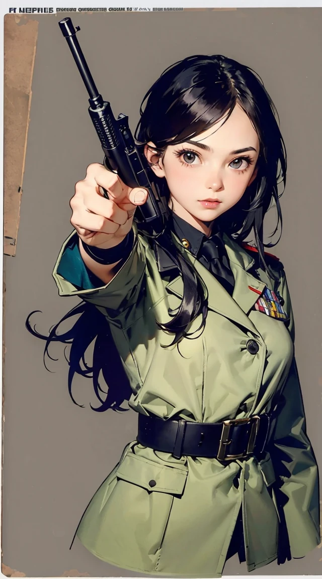 anime character with blonde hair and green eyes holding a long green gun, 1girl, solo, weapon, long hair, gloves, gun, rifle, black gloves, purple eyes, looking at viewer, holding weapon, green hair, sniper rifle, holding, pants, breasts, short sleeves, holding gun, shirt, cowboy shot, closed mouth , (best quality, masterpiece, ultra-detailed, illustration:1.2),(8K wallpaper),(beautiful detailed eyes:1.2), beautiful, amazing, detailed eyes, (detailed skin),soft light , AddXL, soft light , light steps,  intricate colors, vibrant colors,light fire