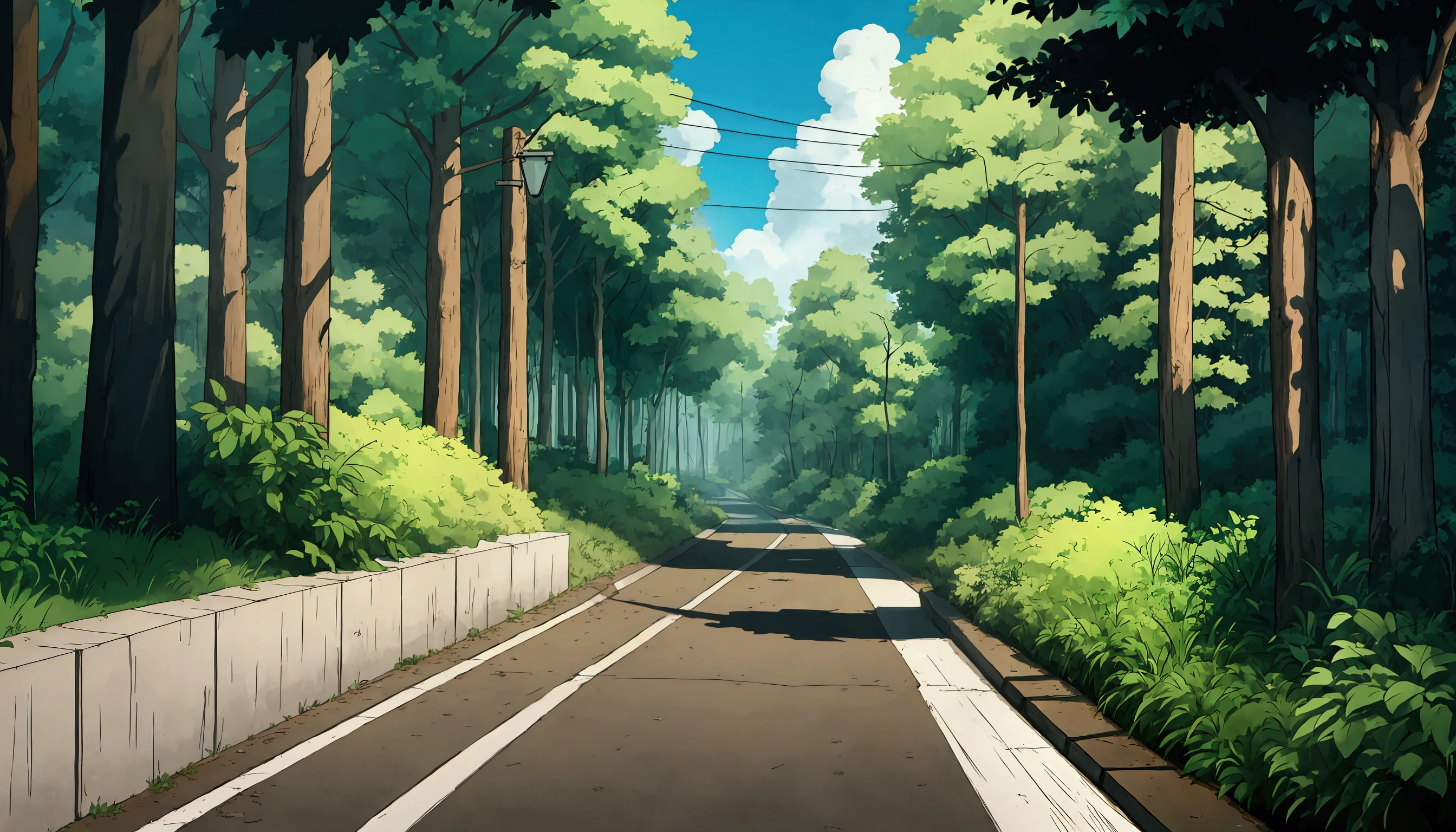 street with forest on the side