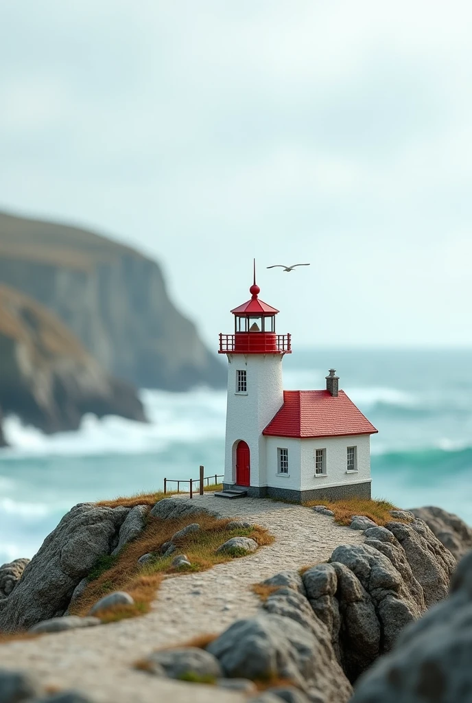 Cape Lighthouse Miniature, 1' x 1' Diorama, Minimalist