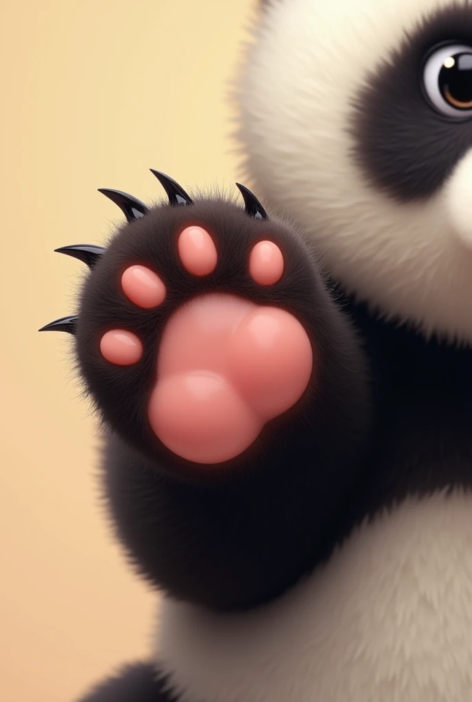 CUTE BABY PANDA PAW  WITH CLAWS DOWN SIDE close up
