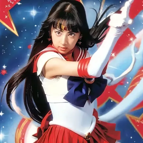 Sailor Mars, Facing a formidable opponent, Full of confidence, Please draw the face as the main focus., High image quality