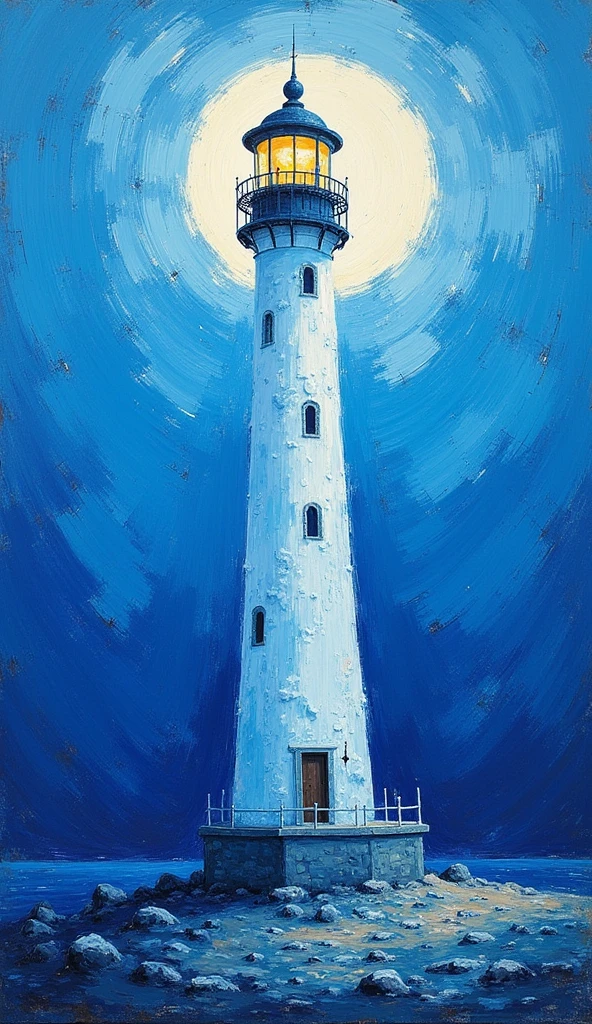 Van Gogh&#39;s Lighthouse、Blue color、oil、Abstract Lighthouse、