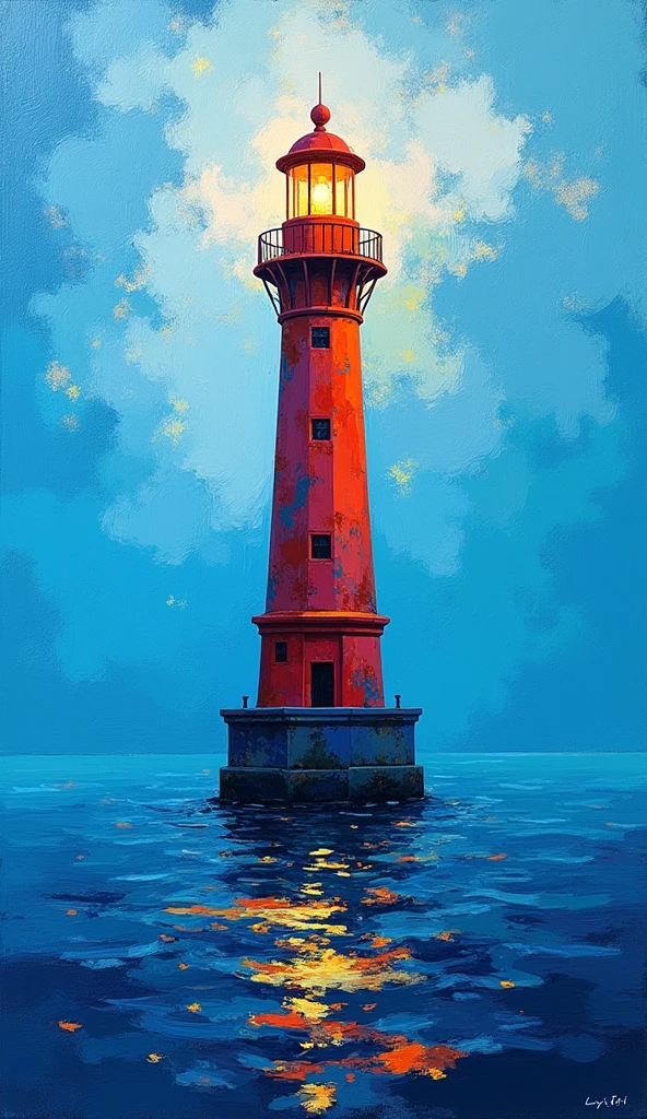 Van Gogh&#39;s Lighthouse、Blue color、oil、Abstract Lighthouse、