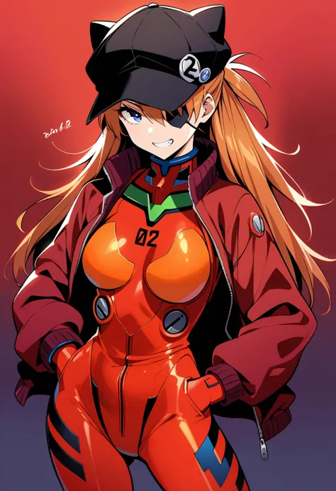 masterpiece, best quality, is very beautiful, absurd, up to date,one girl, soryu asuka langley、red jacket、bodysuit under clothes...