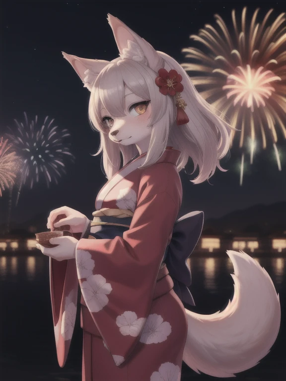 masterpiece,Best Quality,masterpiece,Fireworks,kimono,Wolf ears girl,Festivals